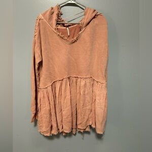 Free people peachy pink gauzey v neck hoodie